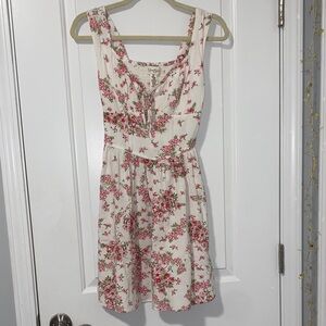 T.J.Maxx Cream and Red Floral Mini Dress